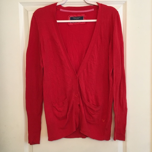 red cardigan with pockets